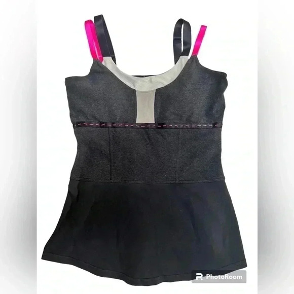 Lululemon Move Tank Double‎ Strap Grey & Pink Sz 8 - Picture 1 of 12